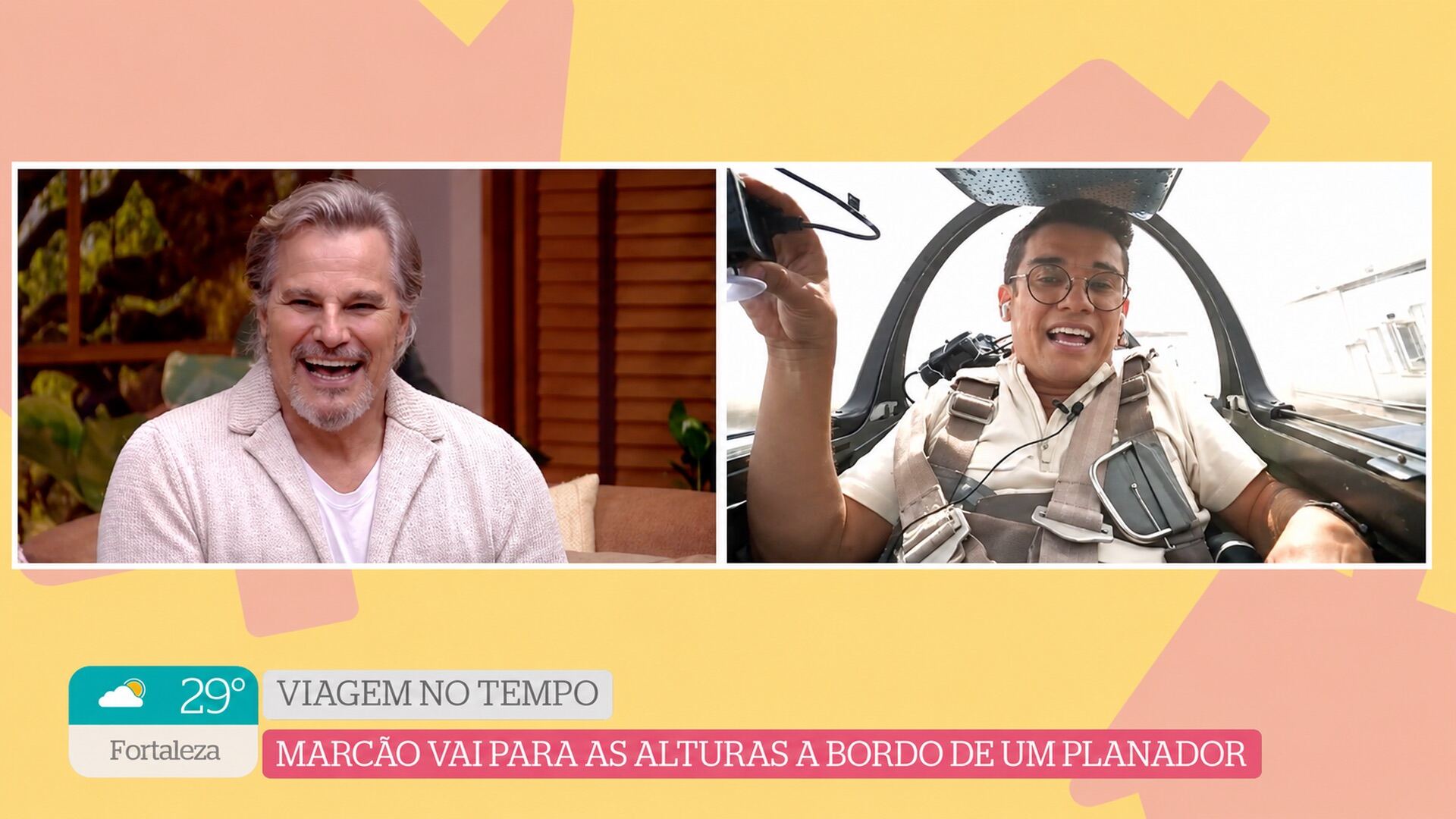 Marcos Paiva ao vivo em um planador pela Globo